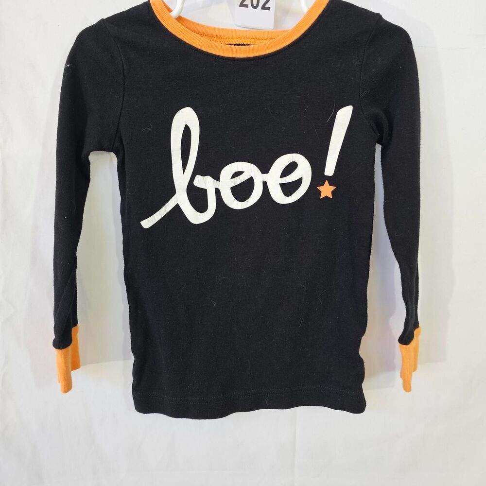 Old Navy Toddler Halloween "boo!" Pajama Top Black Orange Trim Shirt 4T